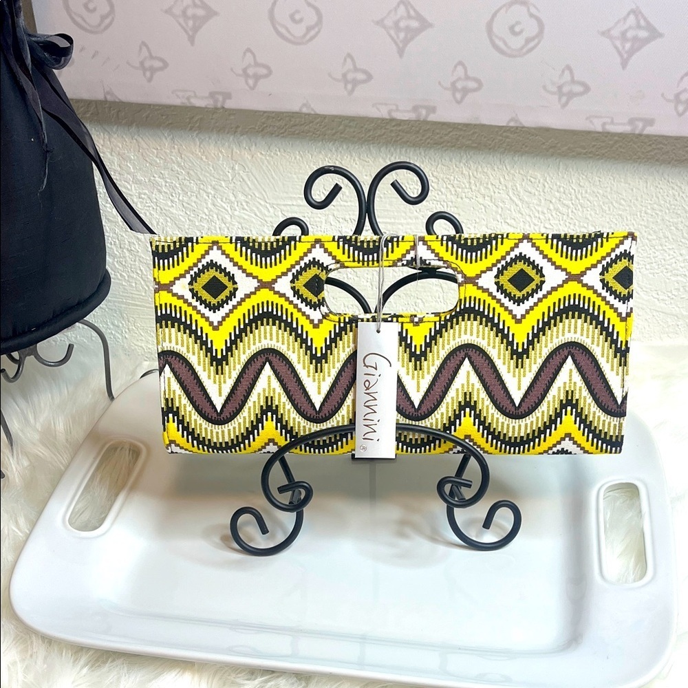 Yellow and Brown Patterned Clutch